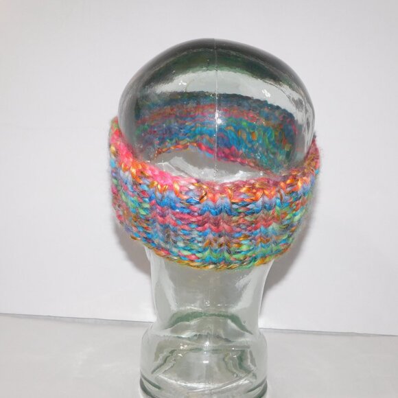 Hand Knit multicolor Rainbow Winter Headband - Picture 4 of 5
